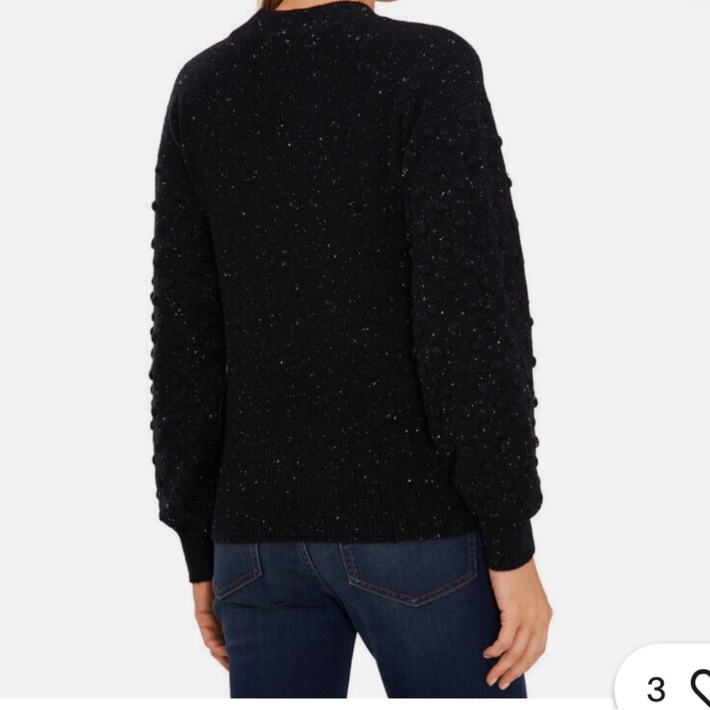 CeCe Women's Crewneck Bobble Detail Long Sleeve Sweater Rich Black Marled, XS - Picture 2 of 6
